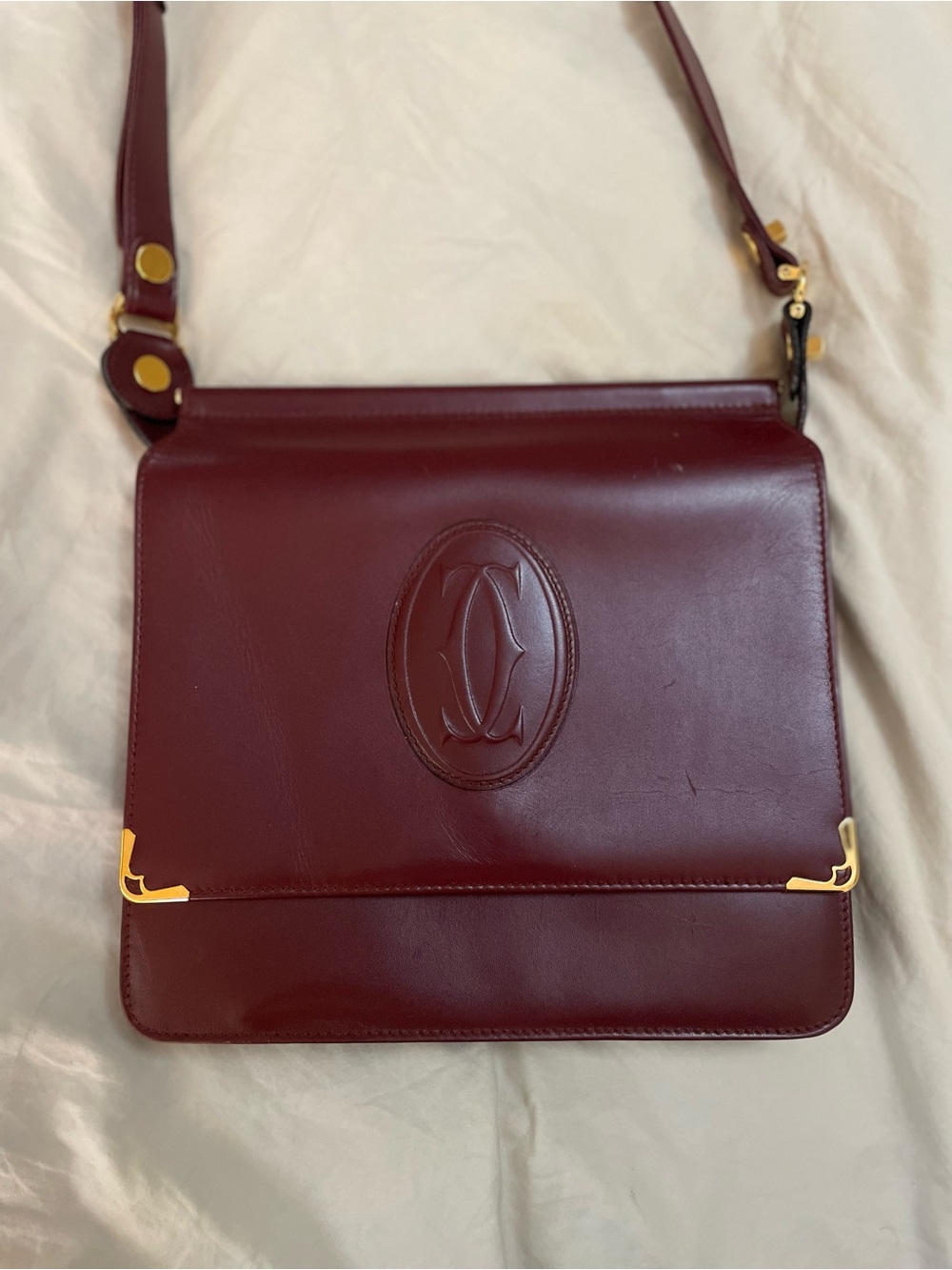 Vintage Cartier Burgundy Leather Crossbody Shoulder Bag Auth Card & Dust Bag - Picture 4 of 14